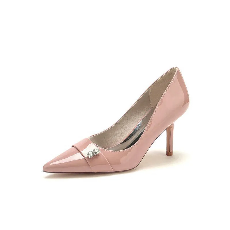 Patent Leather High Heels with Rhinestone