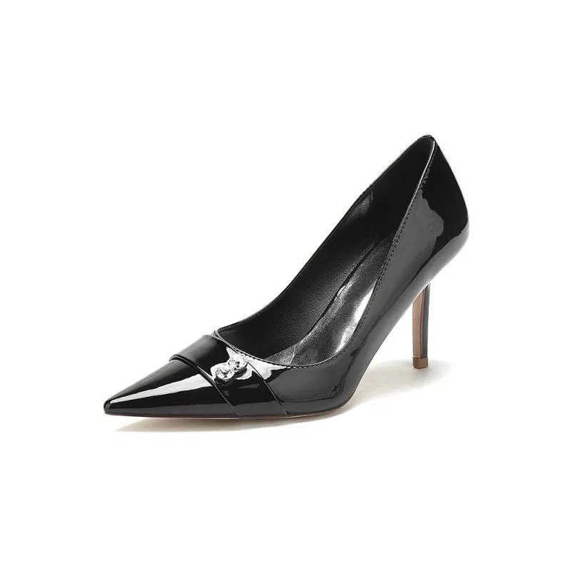 Patent Leather High Heels with Rhinestone