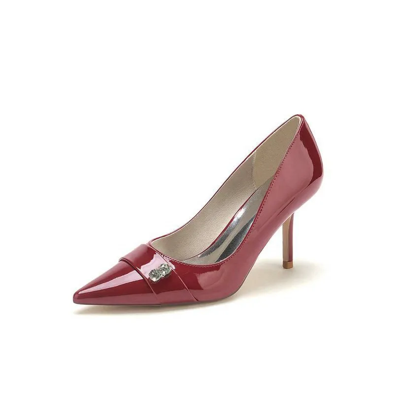 Patent Leather High Heels with Rhinestone