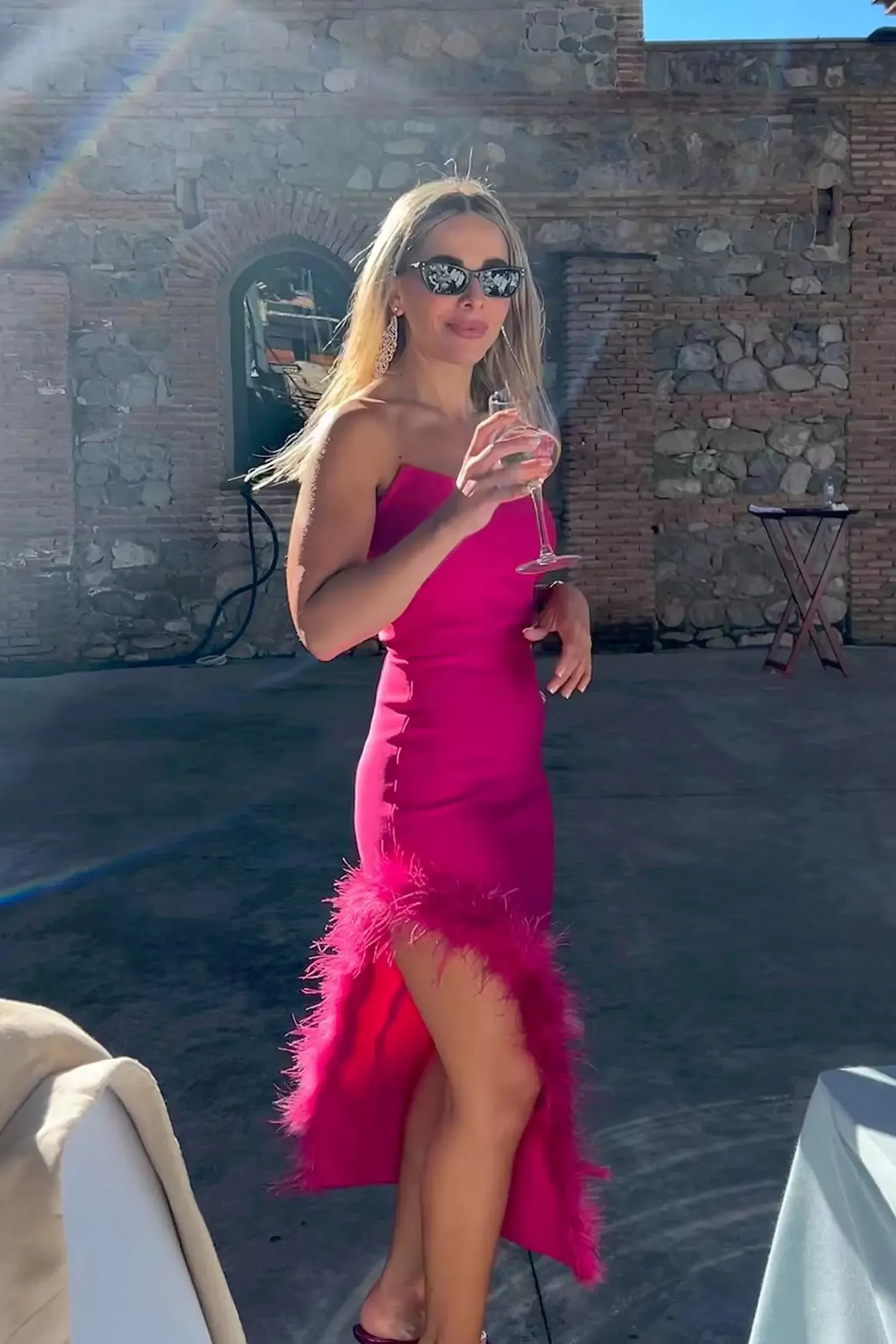 Payton Feather Dress-Rose Red