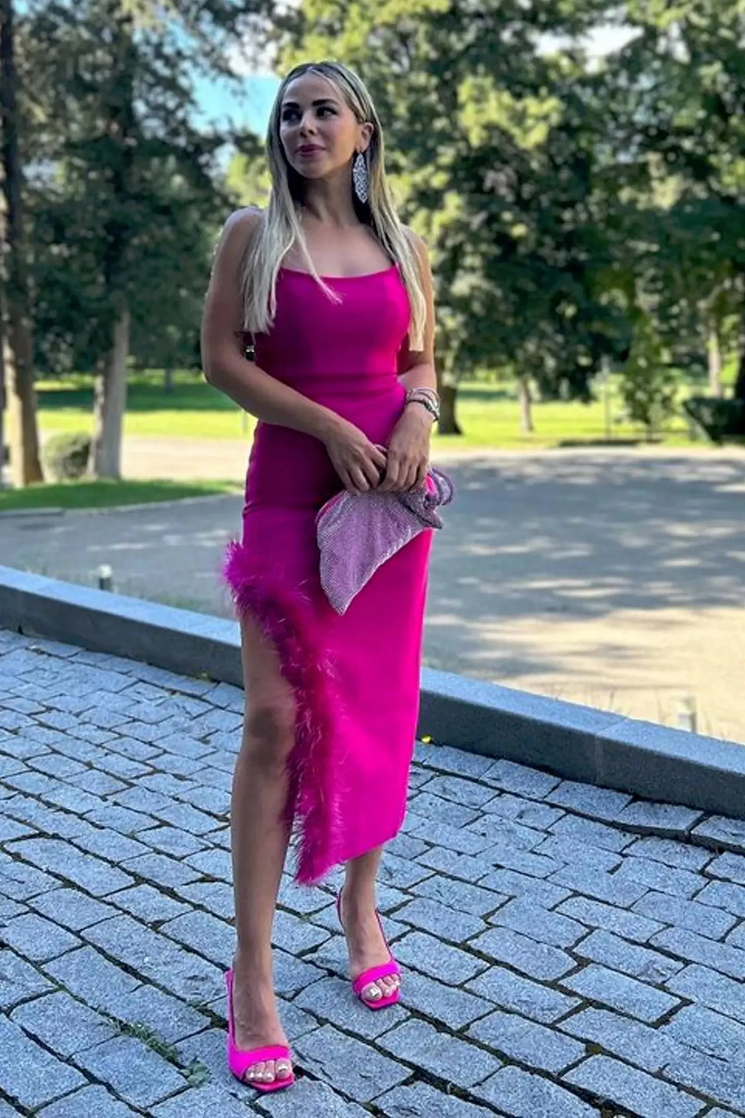 Payton Feather Dress-Rose Red