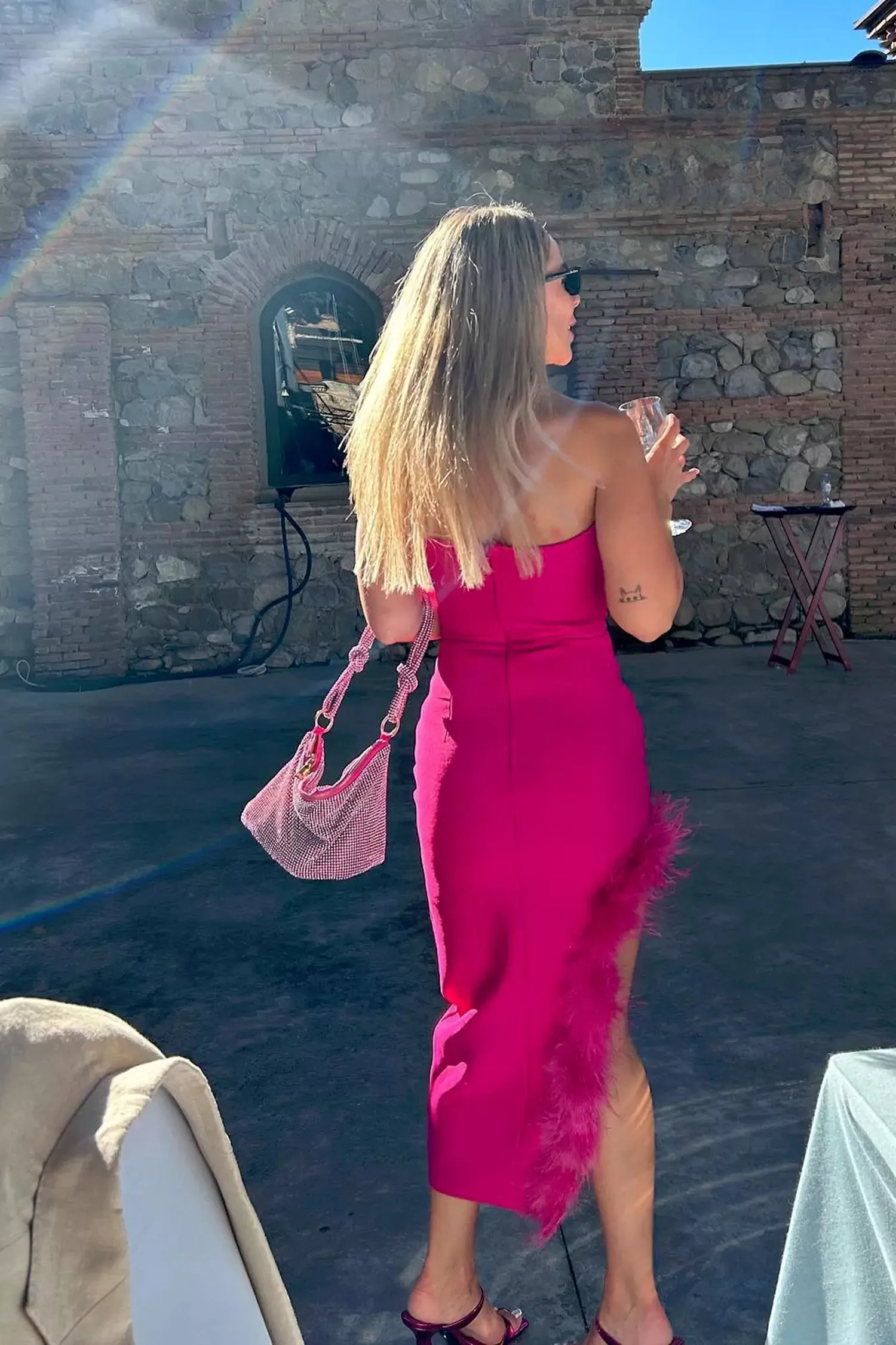 Payton Feather Dress-Rose Red