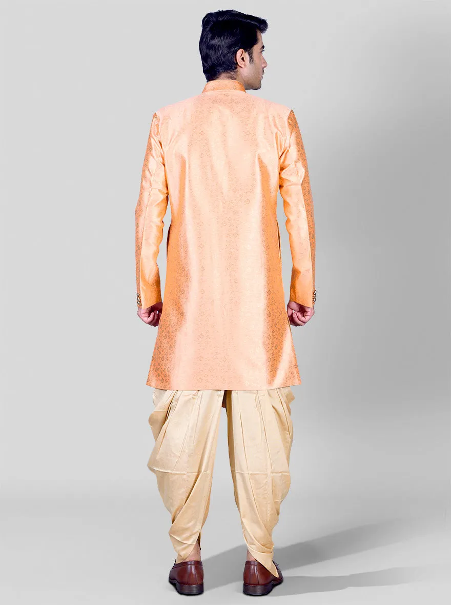 Peach & Golden Semi Indowestern | Azania