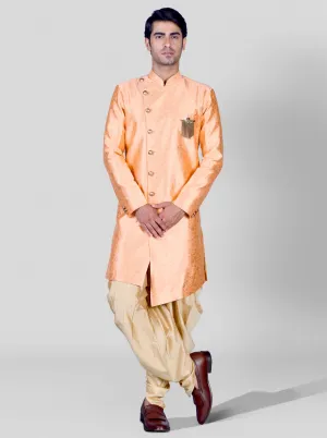 Peach & Golden Semi Indowestern | Azania