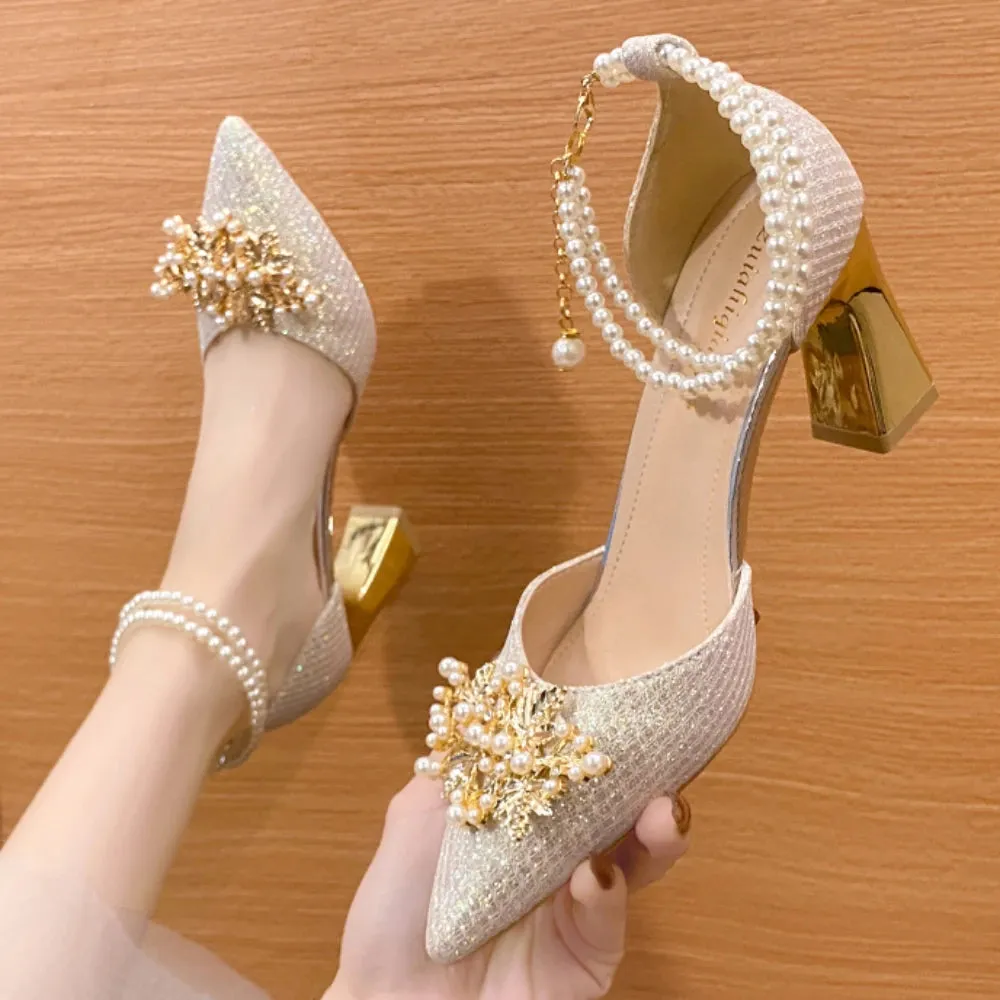 Pearl Beaded High Heels