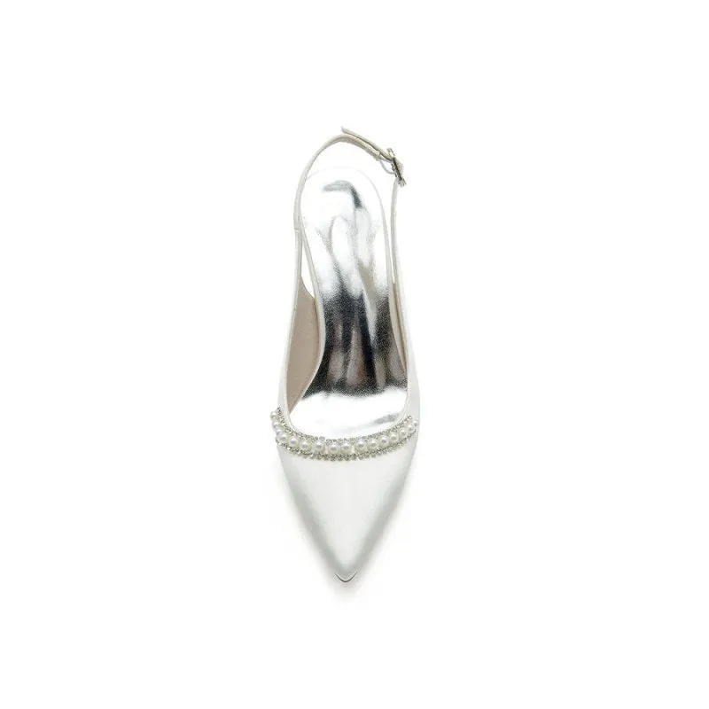 Pearl Embellished Peep Toe Slingback High Heels