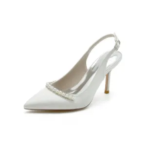 Pearl Embellished Peep Toe Slingback High Heels