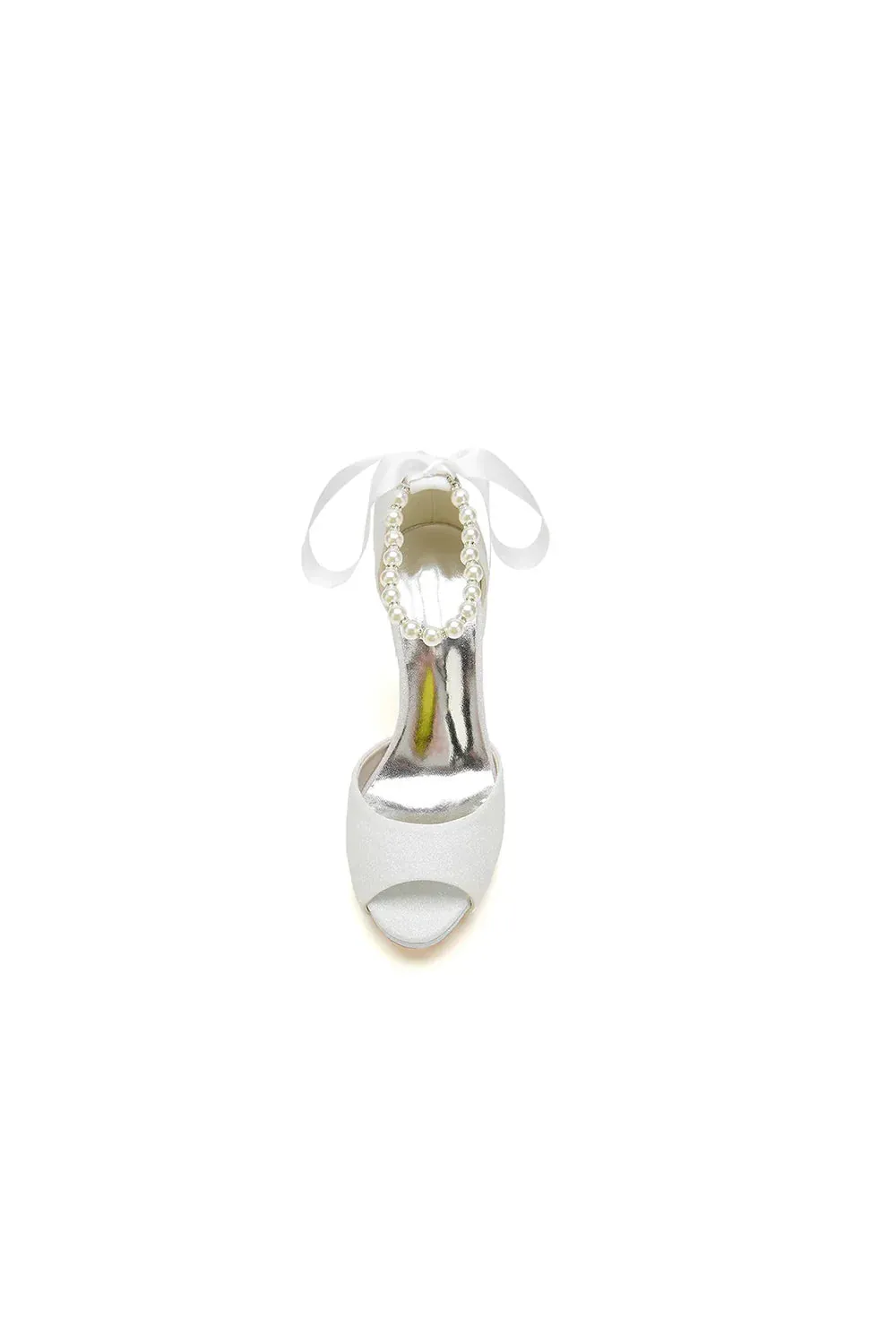 Peep Toe Pearl Strap Ribborn Wedding