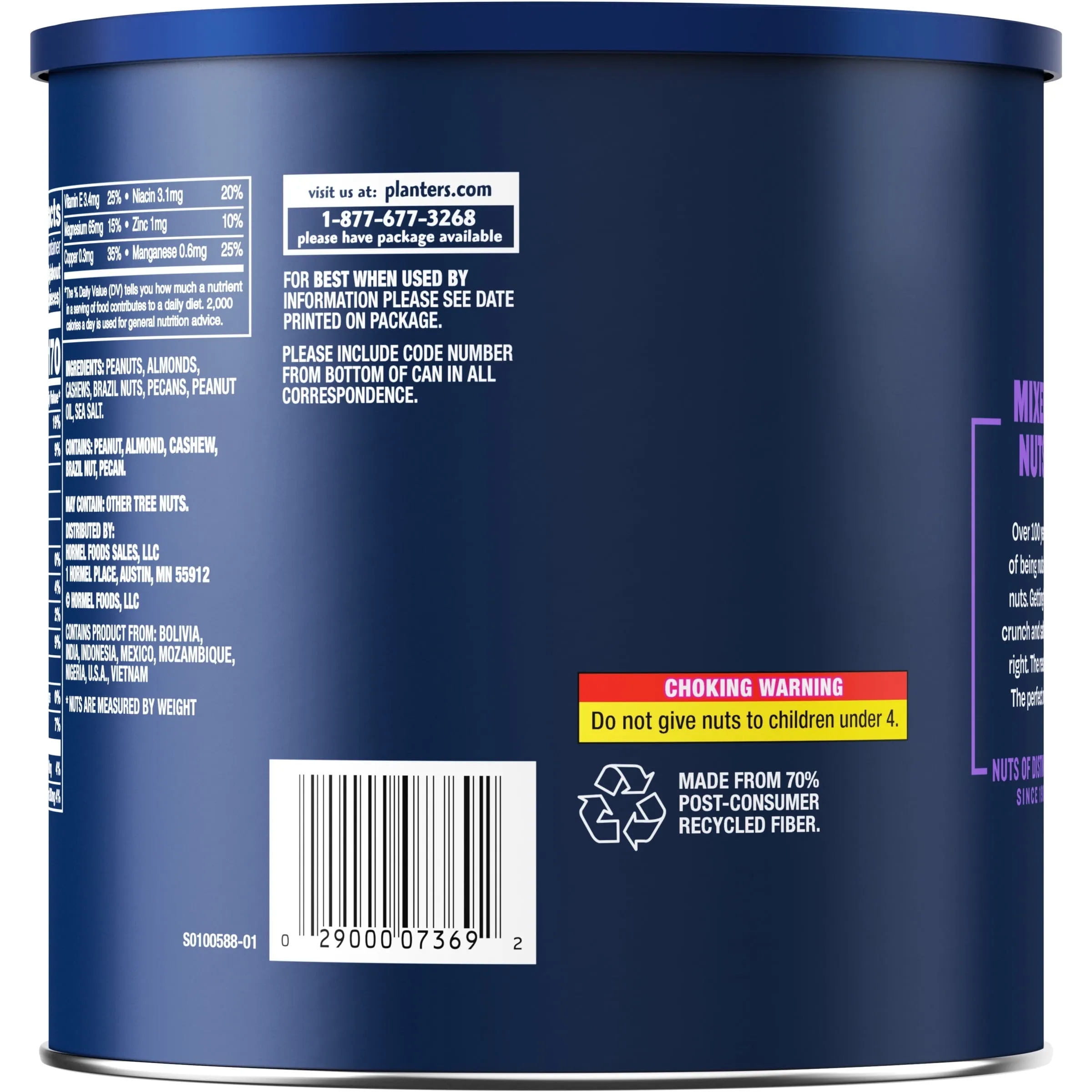 Planters Mixed Nuts Peanuts, Almonds, Cashews, Sea Salt, 3.5 Lb Canister