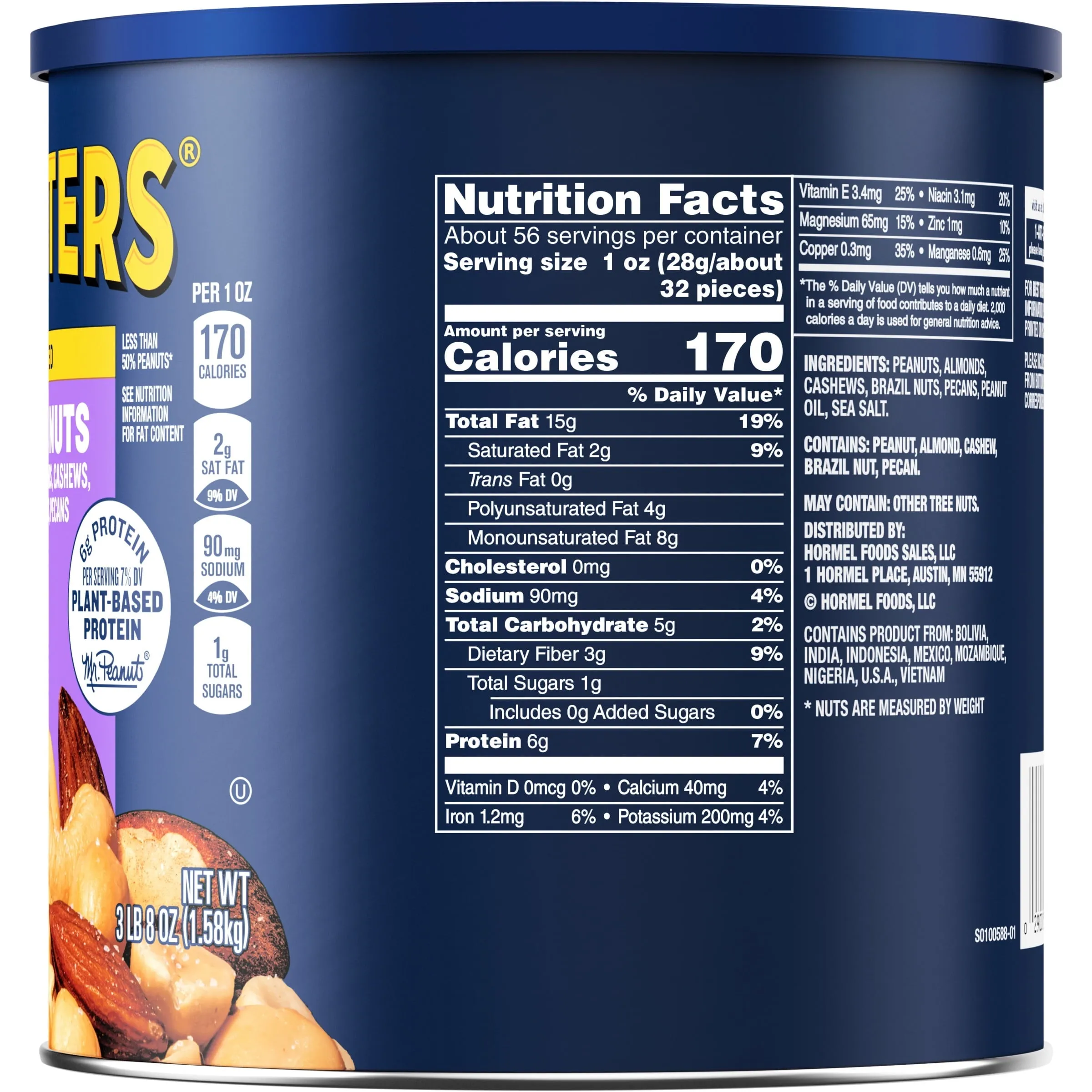 Planters Mixed Nuts Peanuts, Almonds, Cashews, Sea Salt, 3.5 Lb Canister