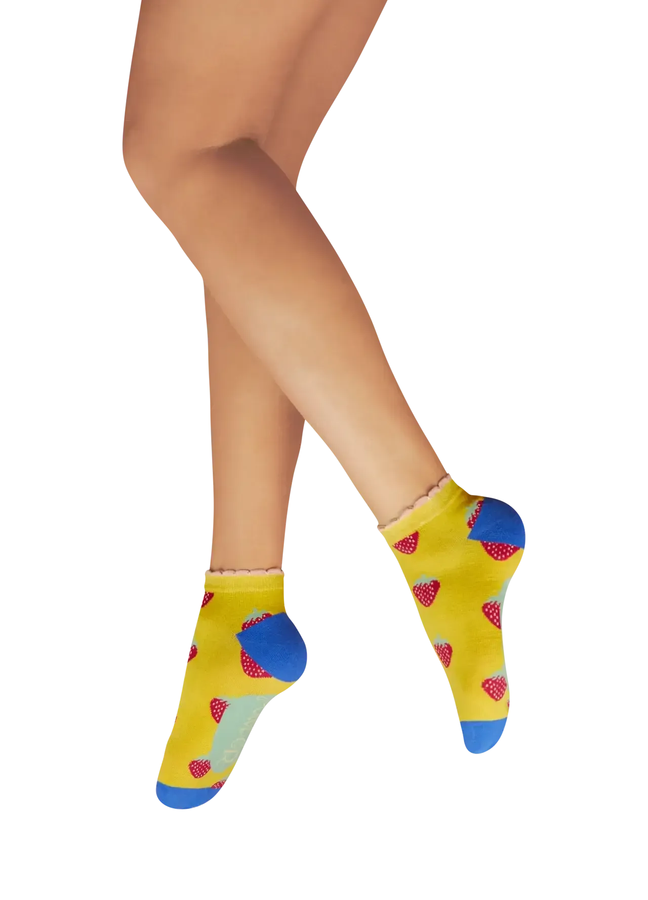 Powder Design Ladies Trainer Socks - Succulent Strawberries - Mustard