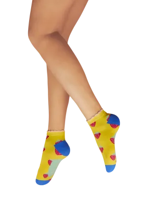 Powder Design Ladies Trainer Socks - Succulent Strawberries - Mustard