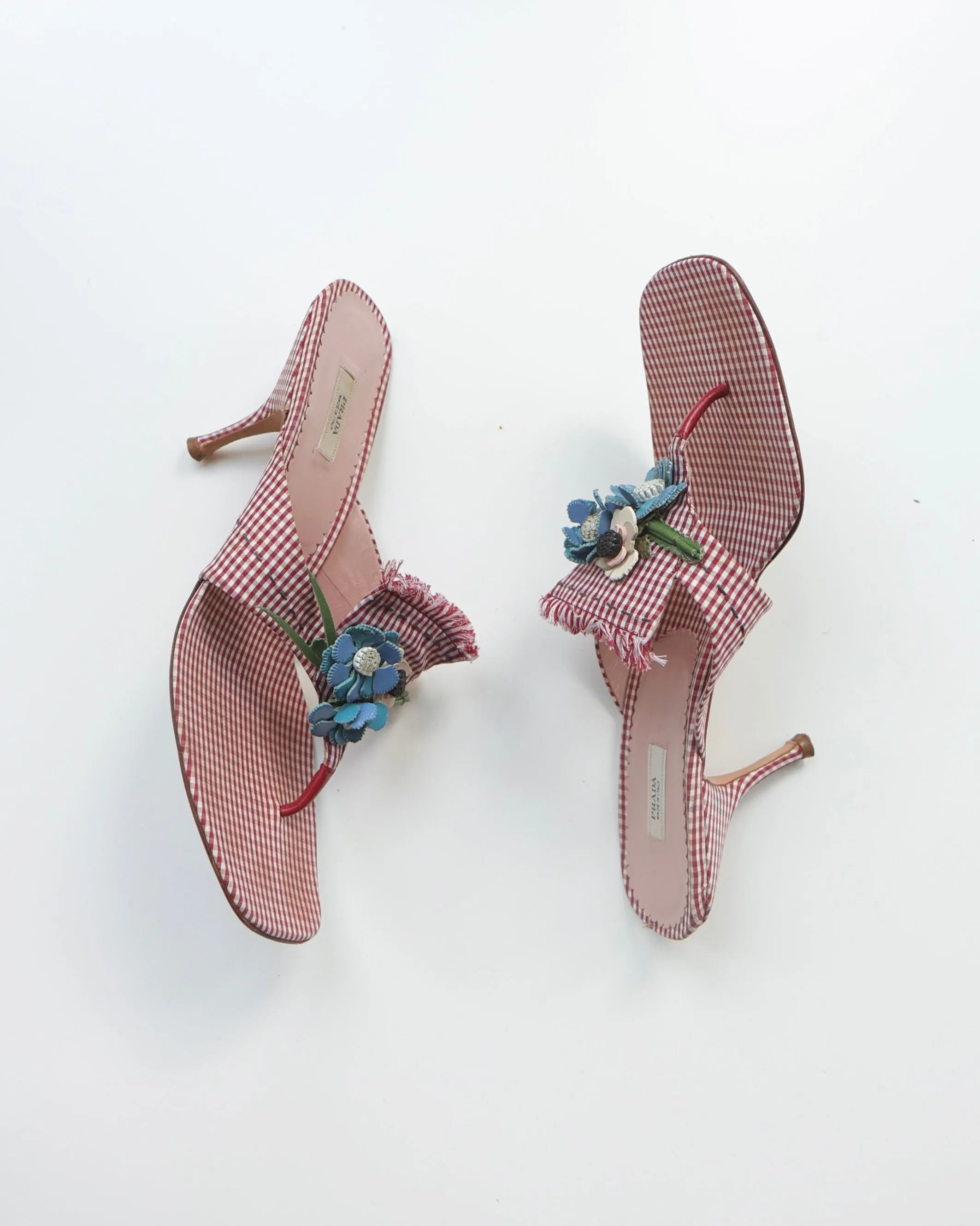 Prada Red Gingham Floral Heels