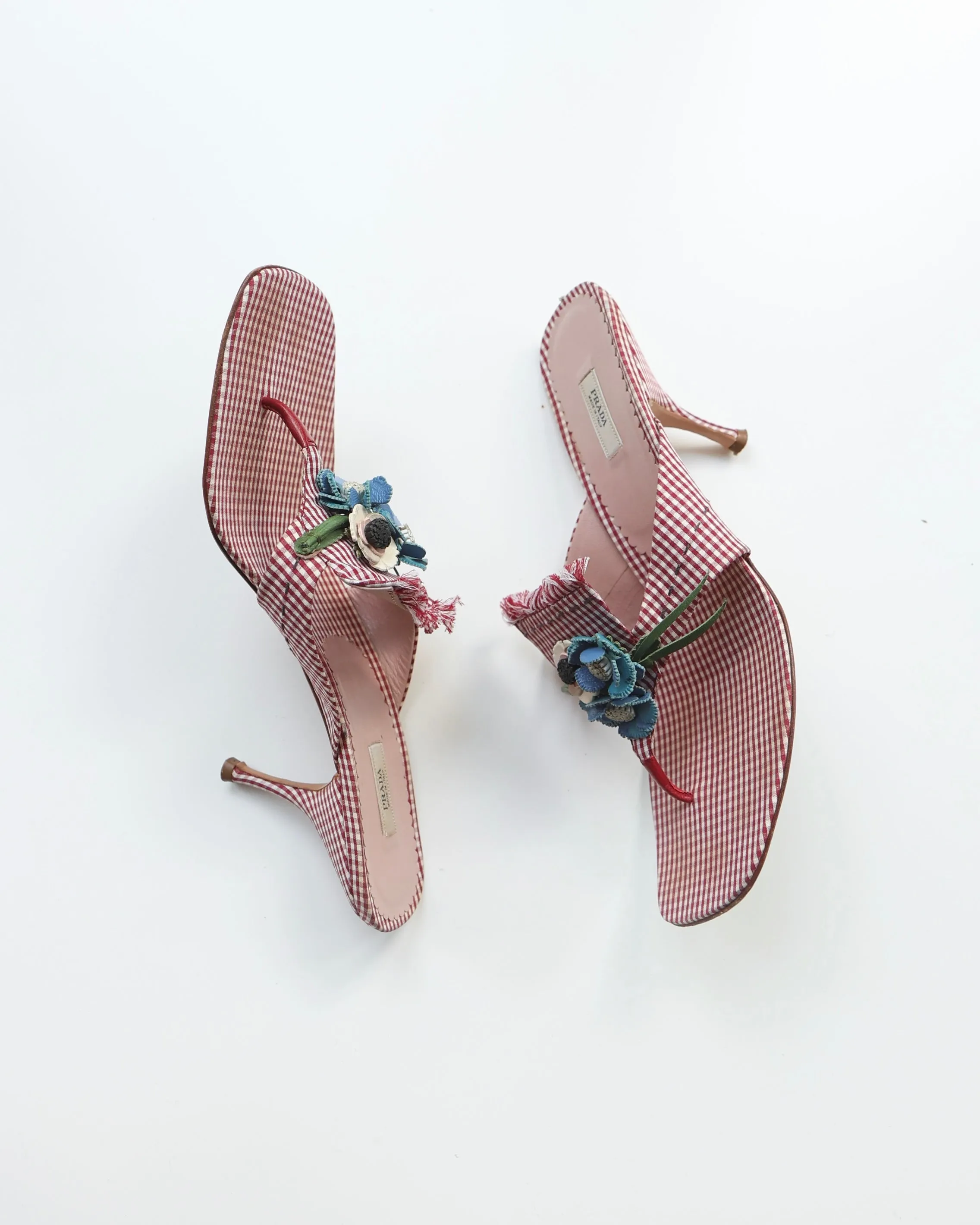 Prada Red Gingham Floral Heels