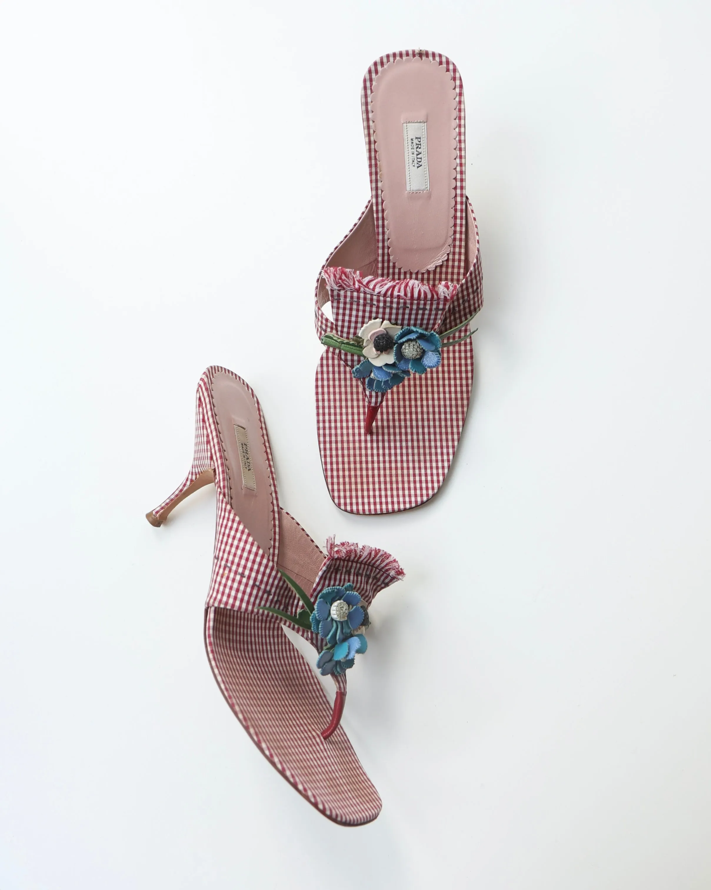 Prada Red Gingham Floral Heels