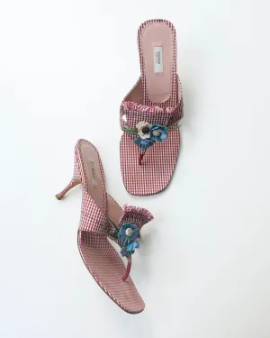 Prada Red Gingham Floral Heels