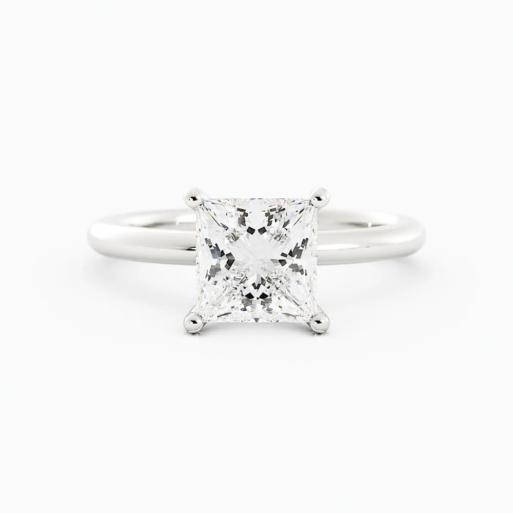 Princess Cut Diamond Ring Sleek Four-Prong Solitaire Setting
