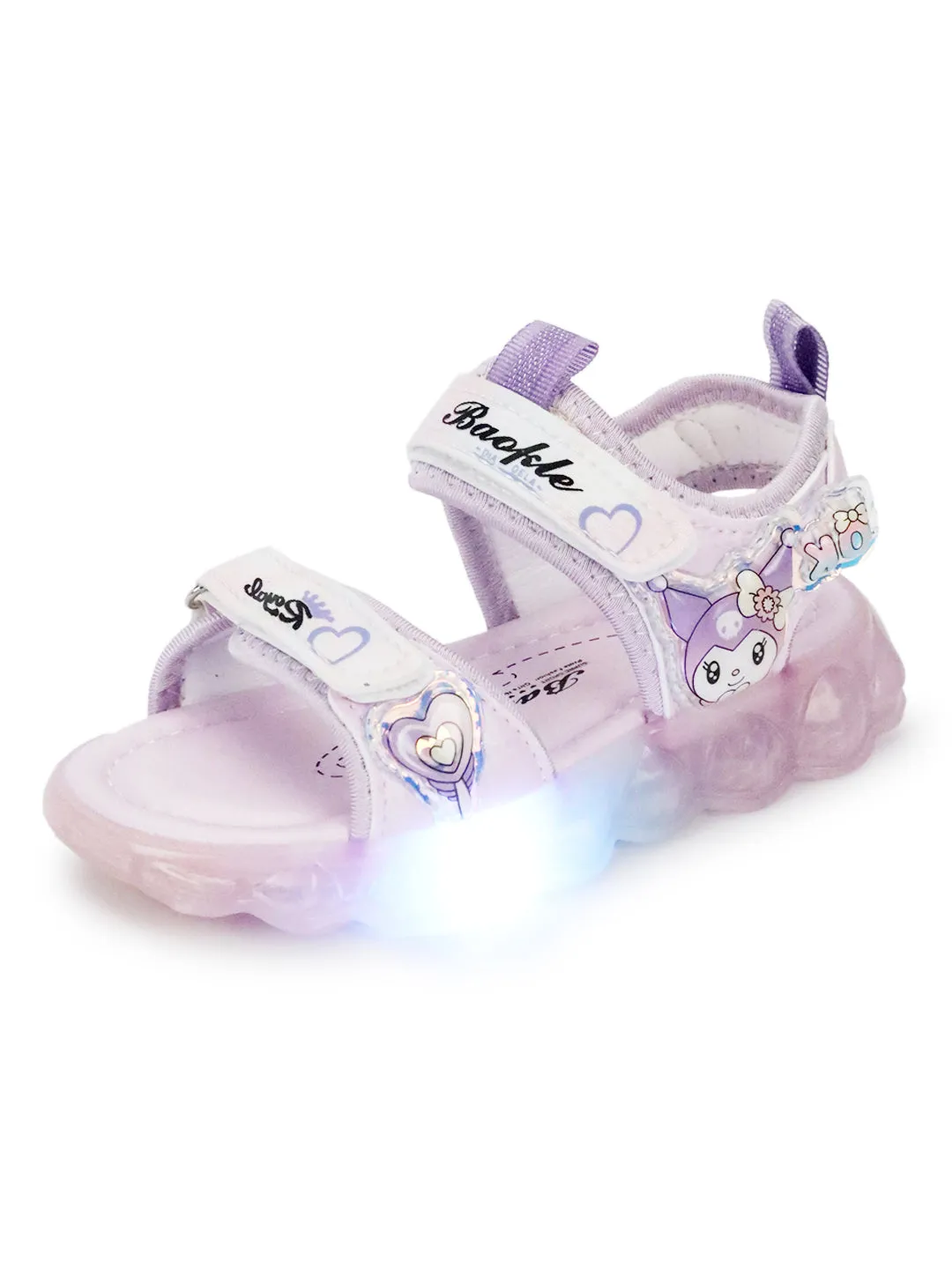 Purple PU Velcro With LED Lights Sandals For Kids-Girls (TC-985-PUR)