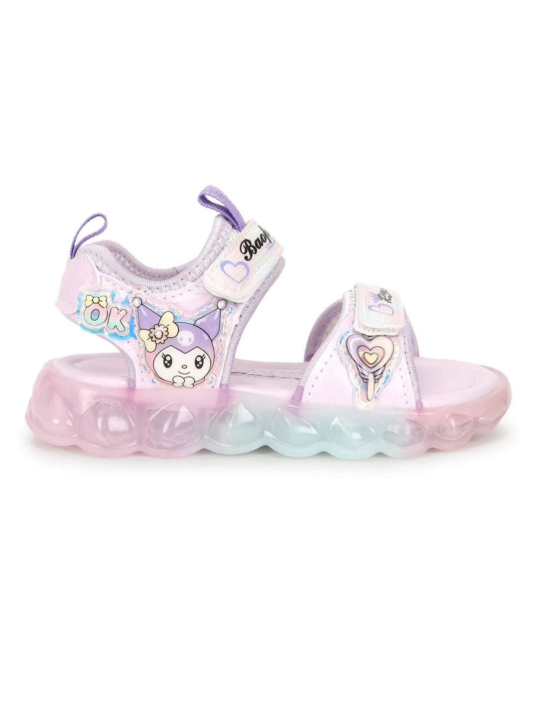 Purple PU Velcro With LED Lights Sandals For Kids-Girls (TC-985-PUR)