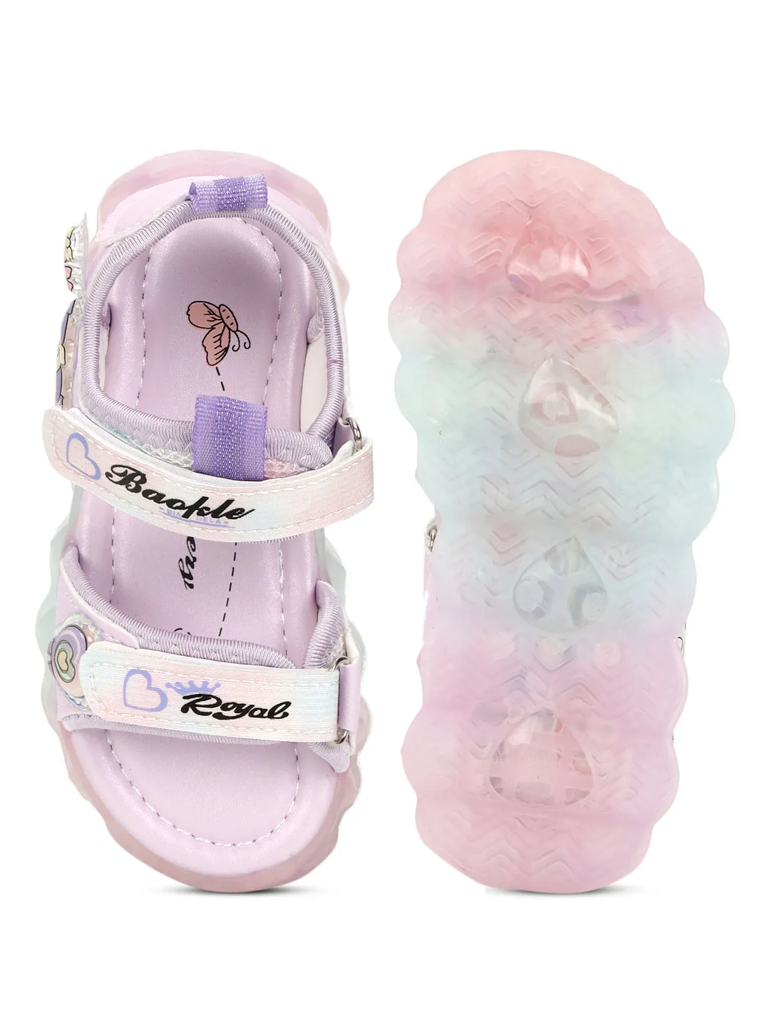 Purple PU Velcro With LED Lights Sandals For Kids-Girls (TC-985-PUR)
