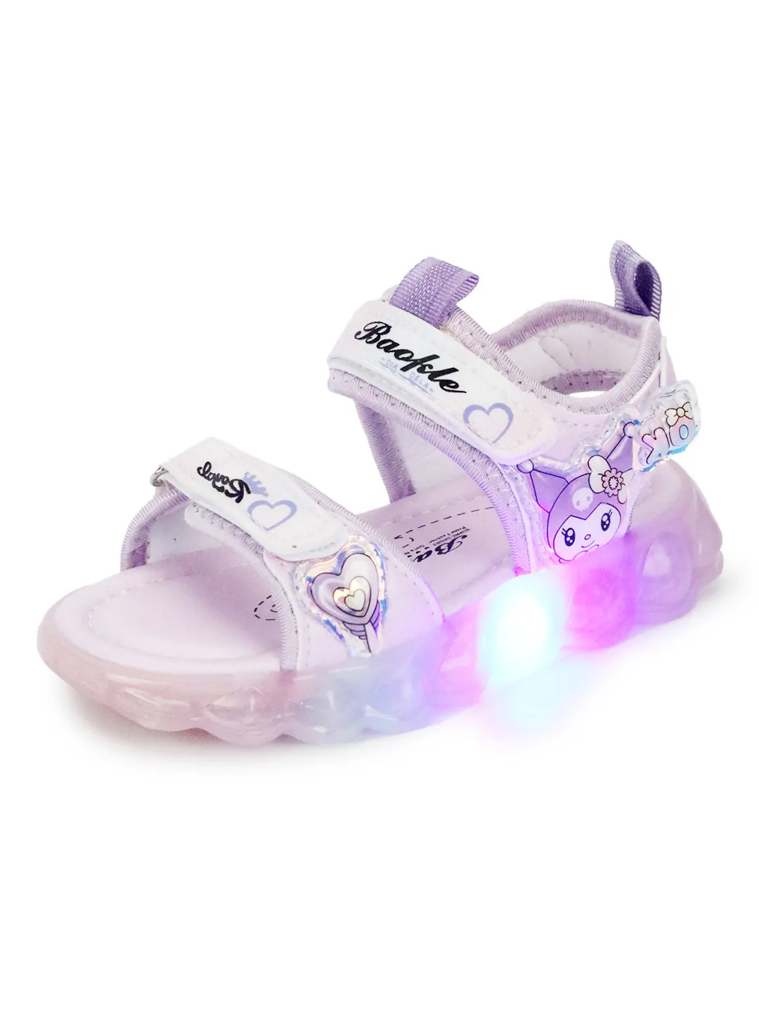 Purple PU Velcro With LED Lights Sandals For Kids-Girls (TC-985-PUR)