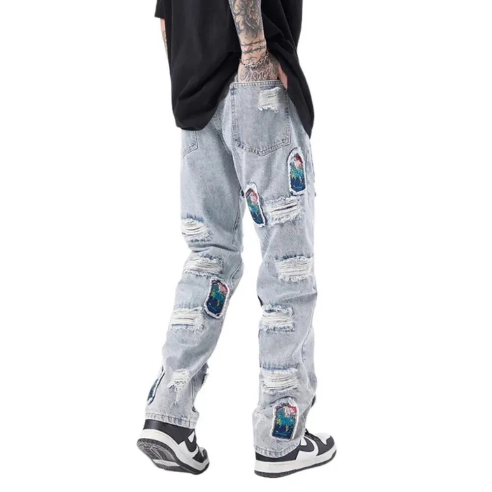 "High Street Patch Embroidery Ripped" Jeans
