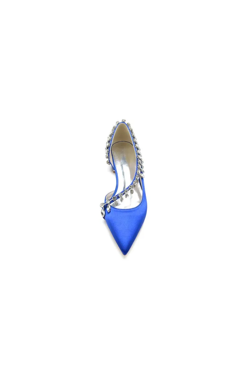Rhinestone Beaded Pointed Toe Kitten Heels