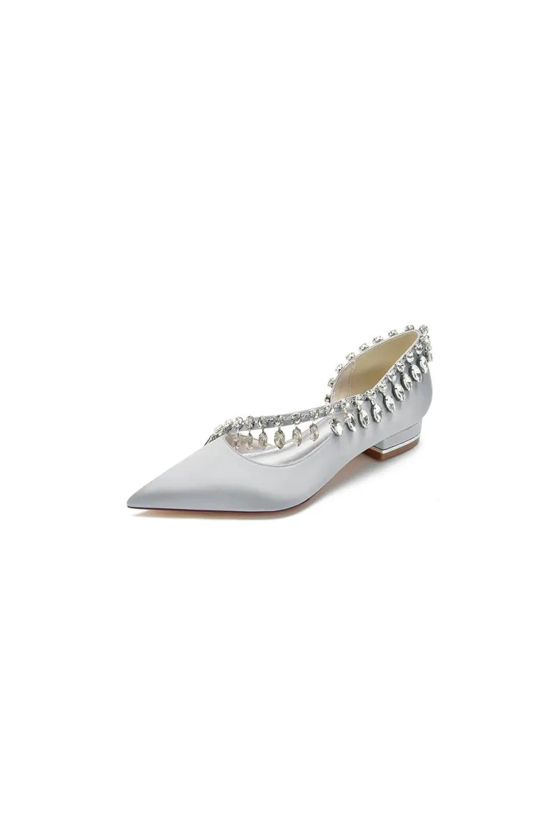 Rhinestone Beaded Pointed Toe Kitten Heels