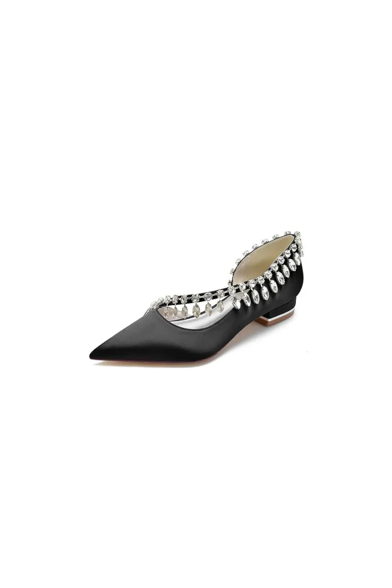 Rhinestone Beaded Pointed Toe Kitten Heels