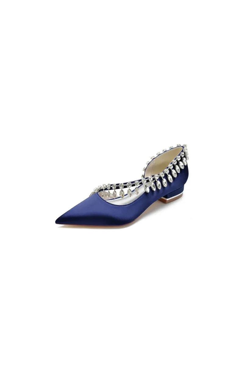 Rhinestone Beaded Pointed Toe Kitten Heels