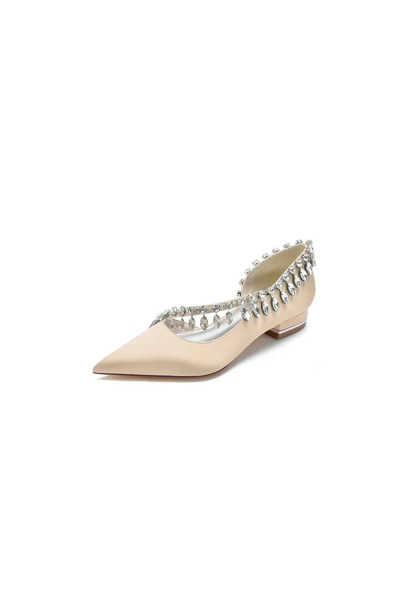 Rhinestone Beaded Pointed Toe Kitten Heels
