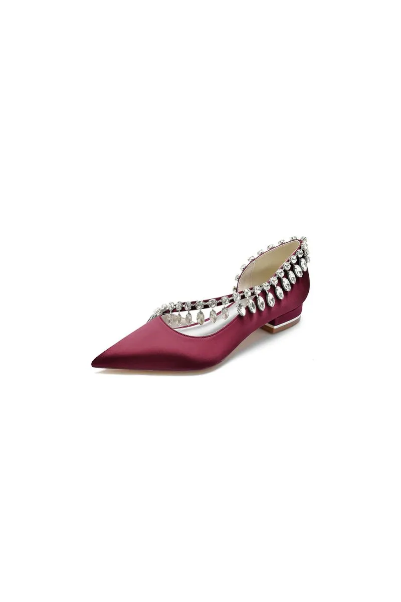 Rhinestone Beaded Pointed Toe Kitten Heels