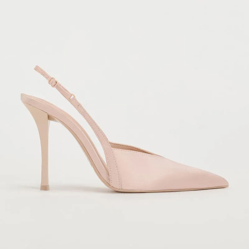 Satin Pointed Toe Slingback Heels