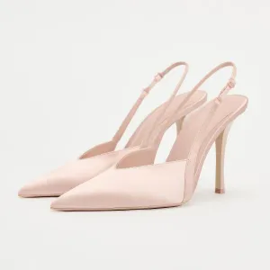 Satin Pointed Toe Slingback Heels