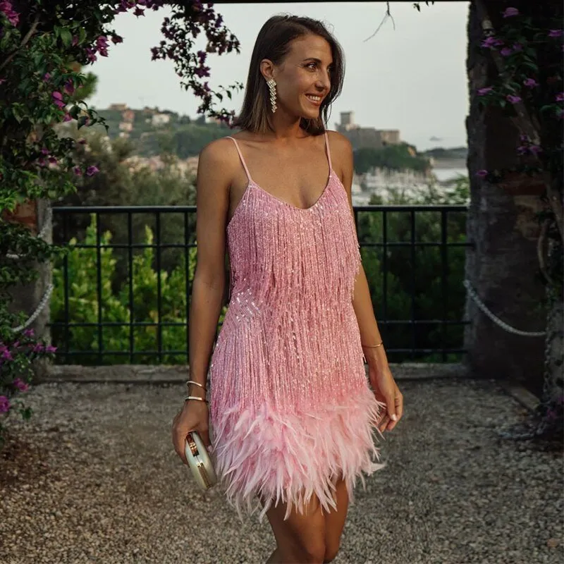 Sequin Fringe Mini Dress | Elegant Party Wear