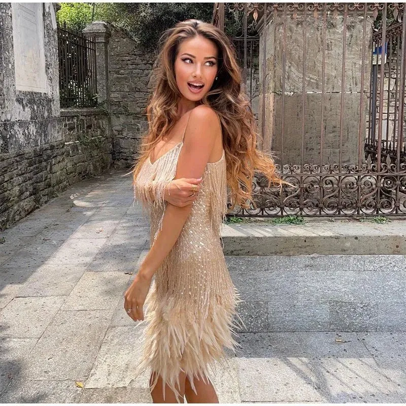 Sequin Fringe Mini Dress | Elegant Party Wear