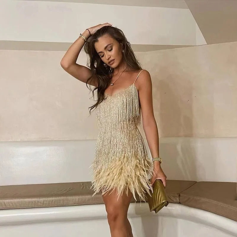 Sequin Fringe Mini Dress | Elegant Party Wear