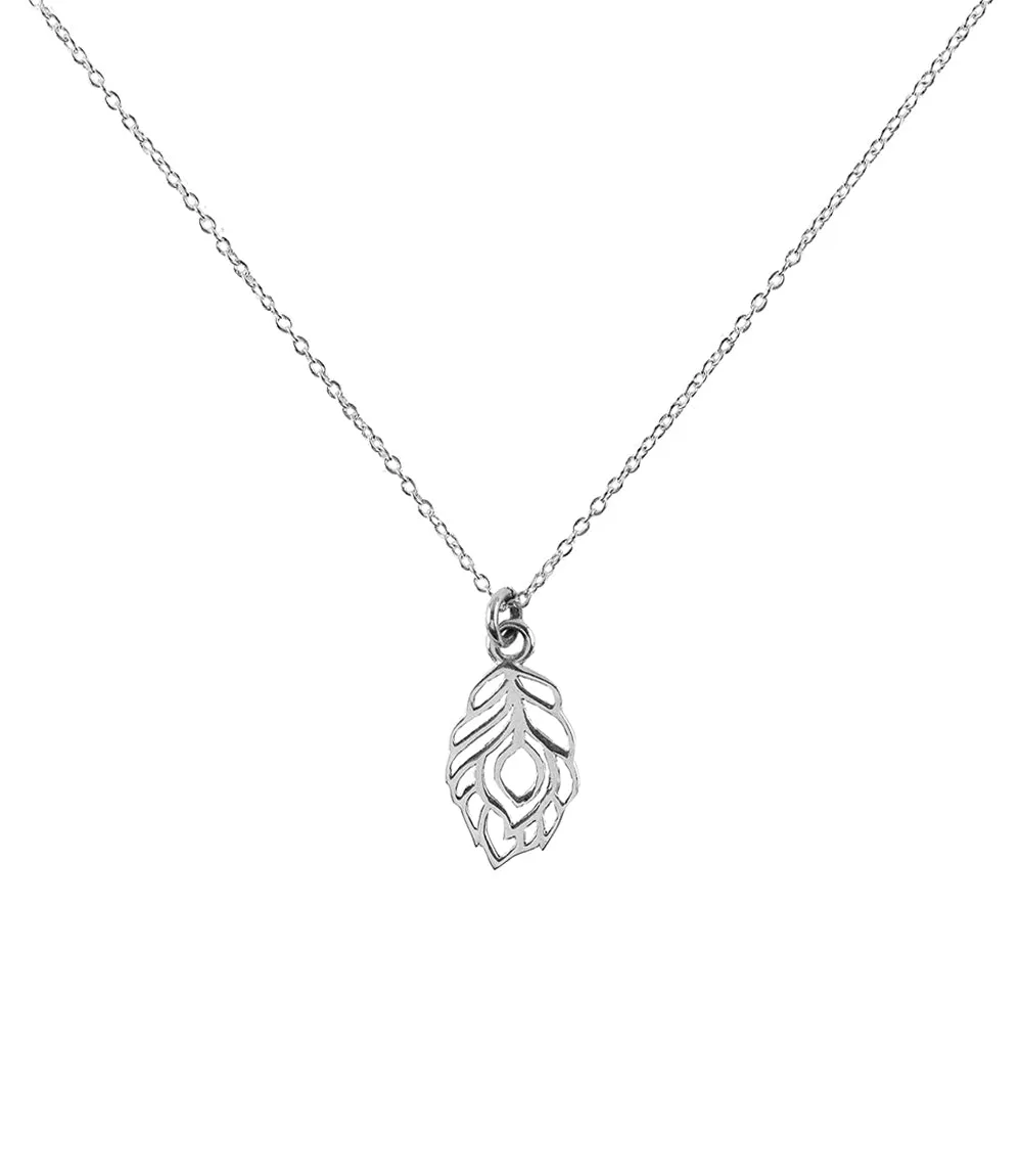Shanasa Peacock Feather Dainty Charm Necklace - Sterling Silver