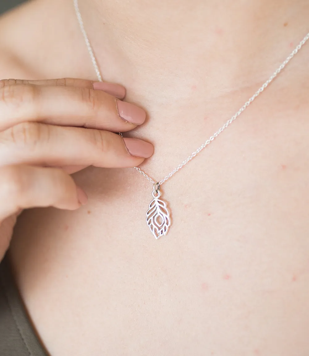 Shanasa Peacock Feather Dainty Charm Necklace - Sterling Silver