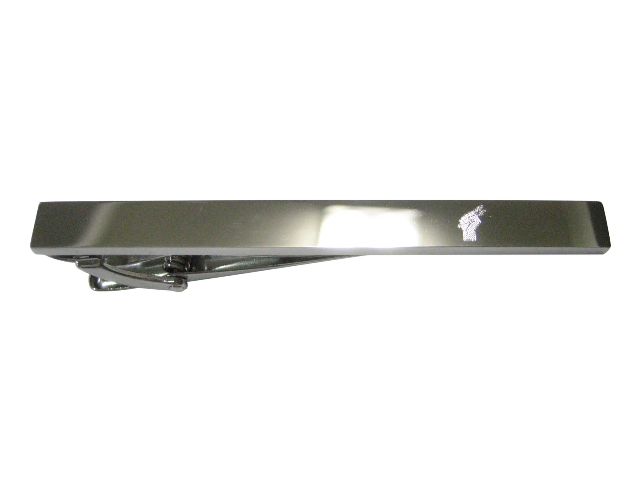 Silver Toned Etched Sleek Hand Holding Olive Branch Tie Clip
