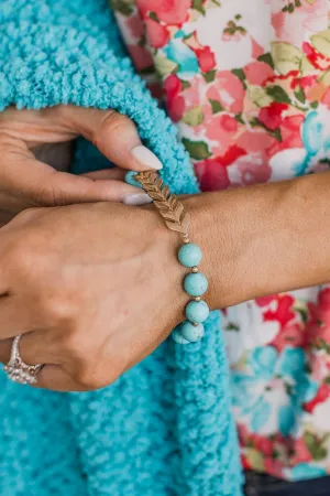 Single Feather Pendant Beaded Bracelet- Turquoise