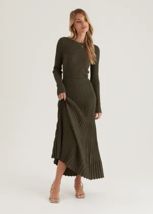Skylee Knit Maxi Skirt - Olive