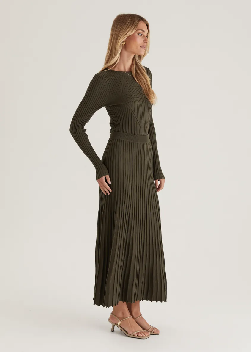 Skylee Knit Maxi Skirt - Olive
