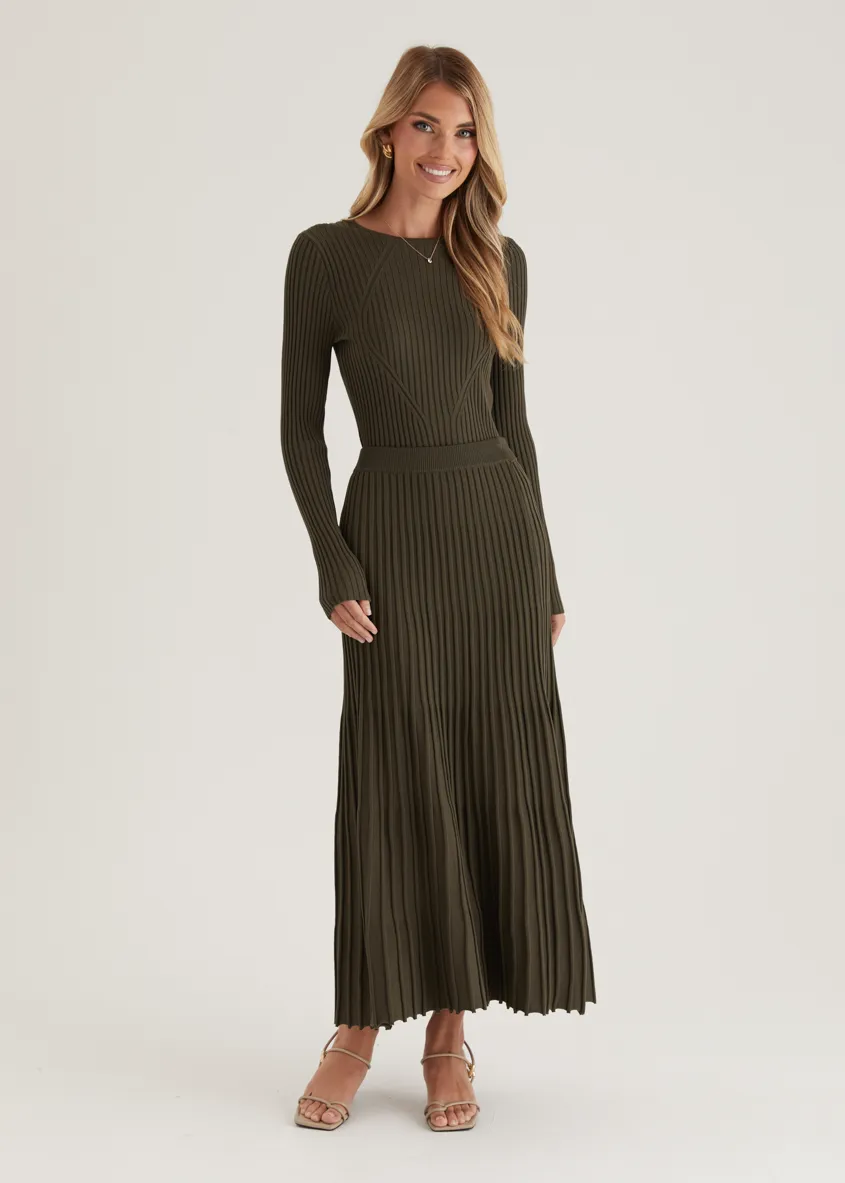 Skylee Knit Maxi Skirt - Olive
