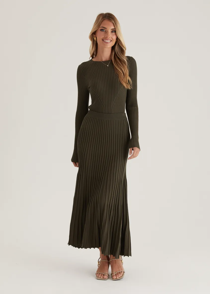 Skylee Knit Maxi Skirt - Olive