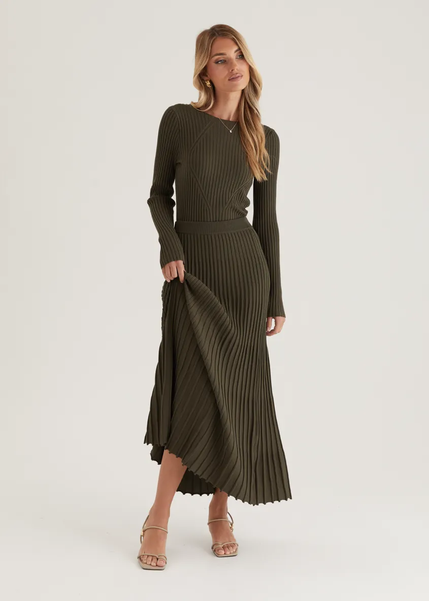 Skylee Knit Maxi Skirt - Olive