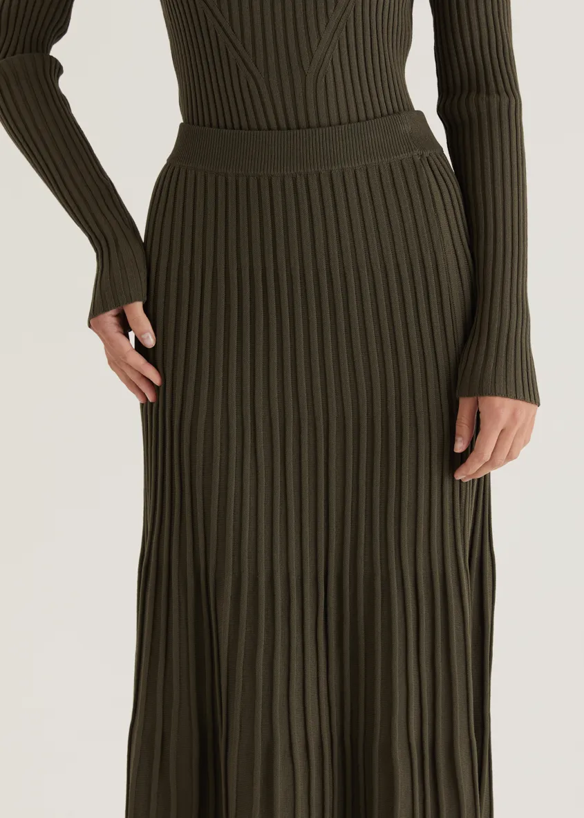 Skylee Knit Maxi Skirt - Olive
