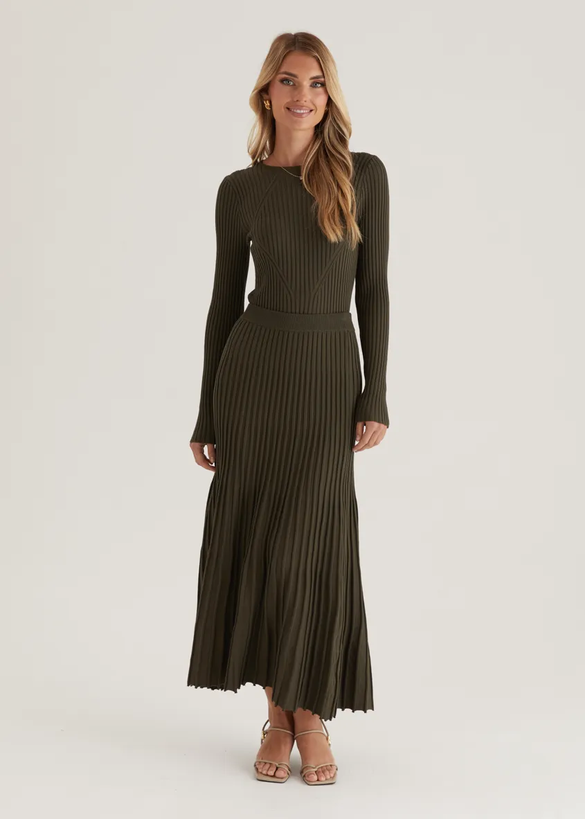 Skylee Knit Maxi Skirt - Olive