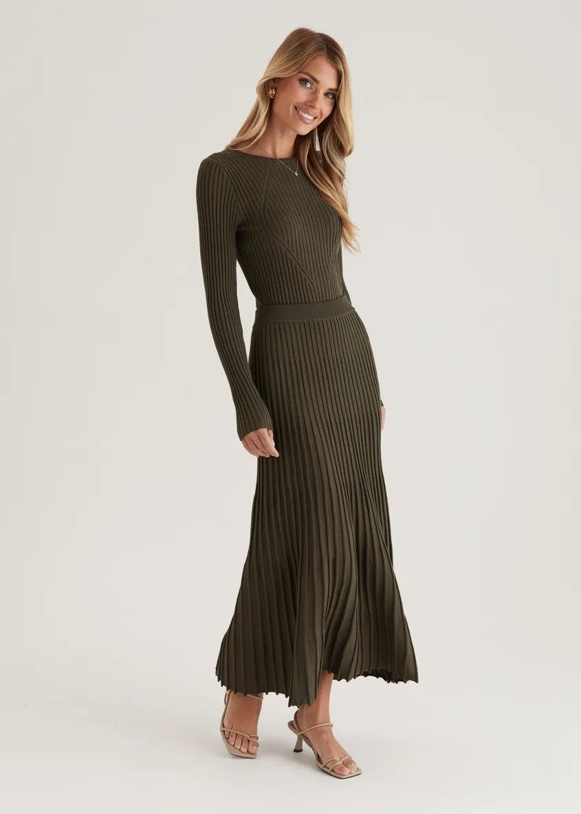 Skylee Knit Maxi Skirt - Olive