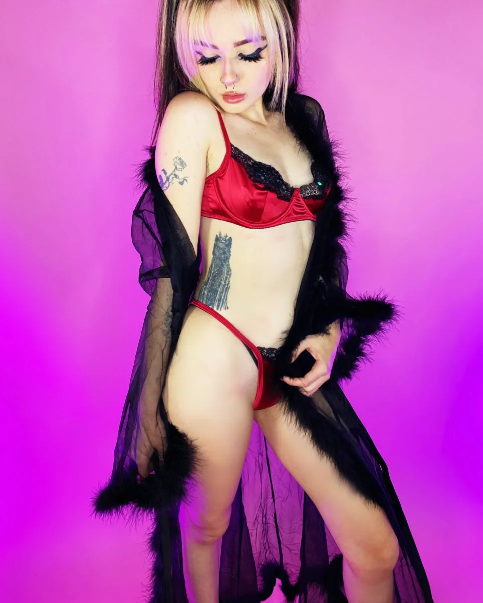 So Xxtra Feather Trim Sheer Long Robe